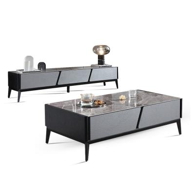 China CJT02 High End Combination Slate 3 Drawers Tv Cabinet And 2 Drawers Coffee Table Set Gray Grain Tv Stand And Tea Table for sale