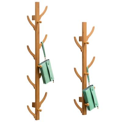 China YMJ009 Coat Rack Hanger Wall Side Hooks and Front Hooks Entryway Portable Hat and Clothes Modern Simple Bamboo Wall Mounted Shelf for sale