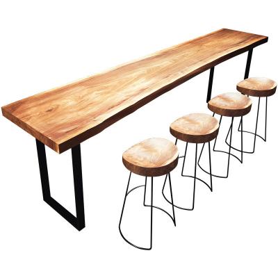 China New Long High Vintage Solid Wood Slab Coffe Bar Table Office Wooden Table TZ1009XY Modern Fashionable Restaurant Industrial Kitchen for sale