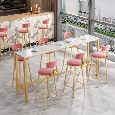 China Simple Elegant Luxury Marble Dining Top Dining Table Set Rectangular Single Legs Cafe Gold Bar Modern Table TZ1018XY for sale