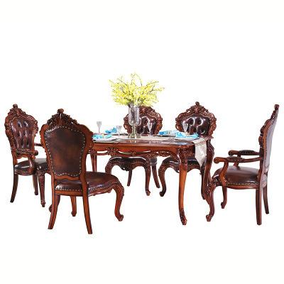 China Waterproof& CZW02 America Style Durable Luxury Antique Carved Furniture Luxury French Solid Wood Exquisite Carving Craft Dining Dining Table Set for sale