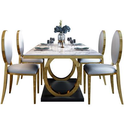 China waterproof & Wholesale New Design Durable Modern Fancy Furniture CZM06 Luxury Marble Tops Stainless Steel Dining Table Set With 6 Seater Chairs for sale