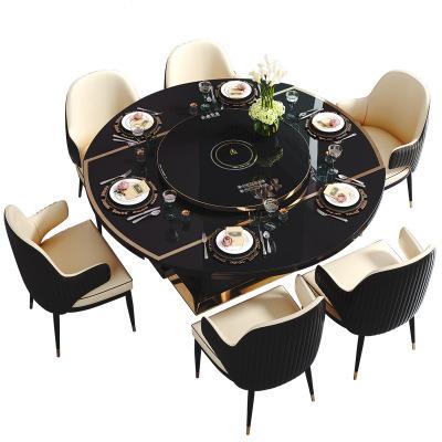 China Can Be Warmed CZG01 Multifunctional Extendable Revolving Passionate Black Home Round Luxury Modern Glass Dining Table Sets 6 Chairs With Cabinet for sale