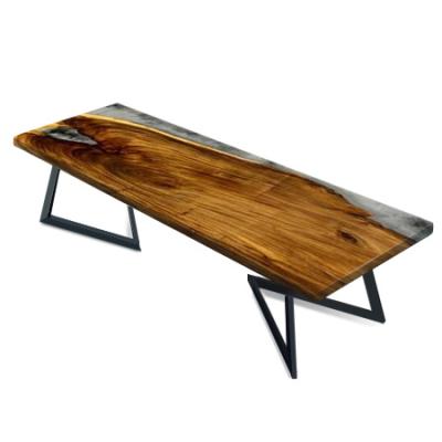 China SZ1029 Sturdy 240 Epoxy Resin River Wood Head Table Along Dining Table 2 Metal Legs Apply To Living Room Hotel Bar Desk for sale