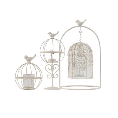 China Creative home decor cast iron wedding decoration props and vintage birdcage glass candle holder open candle cup GYP001 for sale