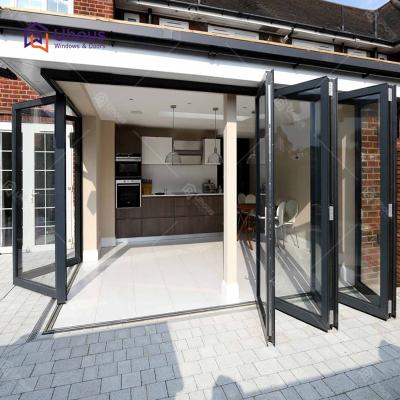 China 10 Year Warranty Black Aluminum Exterior Folding Sliding Frame Glass Patio Door Bifold Doors for sale