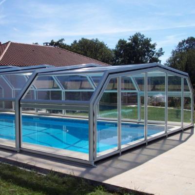 China Aluminum Glass Pool Cover Automatic Retractable Villa Winter Garden Home Sunroom for sale