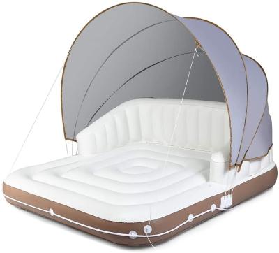 China Women Floating Island Raft with High Backrest Armrest, 2 Cup Holders and Retractable Canopy, Inflatable Island for sale