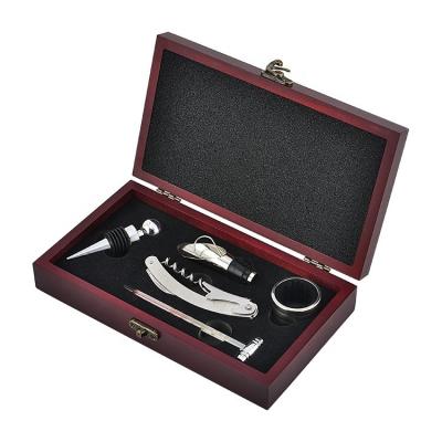 China Elegant Viable Wine Sommelier Set Wooden Box Bottle Wine Rack Tools Logo Corkscrew Wine Opener Kit Custom Gift for sale