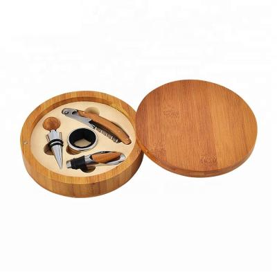 China Sustainable Western Favorite Round Box 4pcs Wooden Bamboo Accessories Bamboo Wine Set for sale