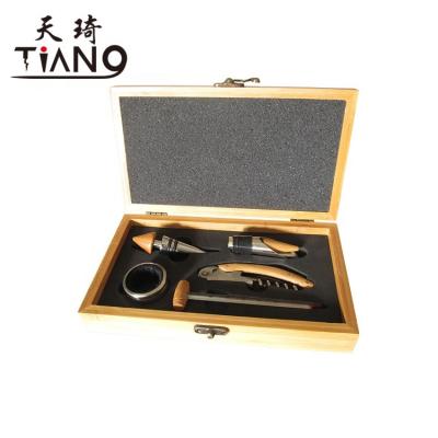 China Viable Premium Bamboo Corkscrew Gift Box 5pcs Wine Opener Set for sale