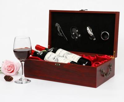 China Handmade Leather Wine Rack Wooden Wine Box PU Wine Gift Box Set for sale