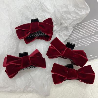 China Princess Bow Hairpin Headwear Japanese Red Hair Clips Small Grip Hair Decoration Fashion Kawaii Bowknot Corduroy Clip Double Hair for sale