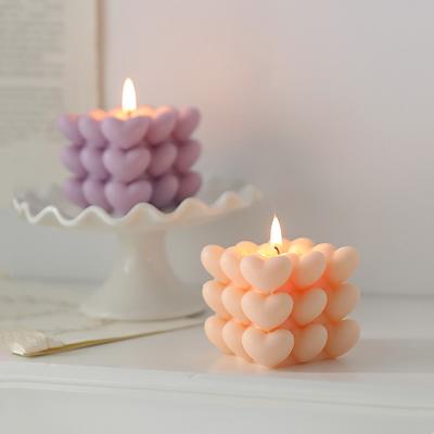 China Valentine's Aromatherapy Candle Decoration Cute Love Heart Geometric Rubik's Cube Wedding Romantic Hot Selling Birthday Scented Candles for sale