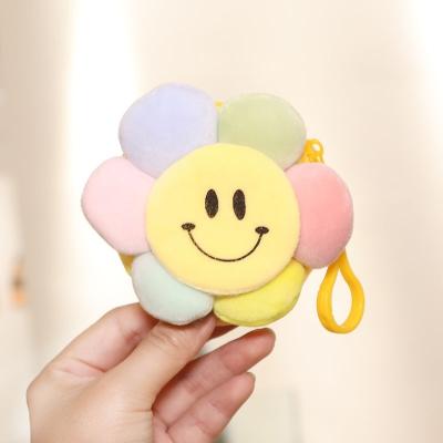 China New Mini Wallet Card Bag Key Ring Flower Plush Color Candy Key Chain Kawaii Smile Flower Coin Fashionable Creative Purse Bag for sale