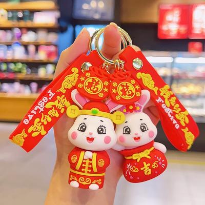 China Wholesale Fashionable Chain Pendant Keychains For Customize New Year Red Lucky Rabbit Keychain Car Key Pendant for sale