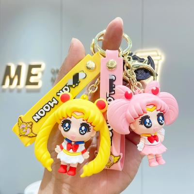 China Fashionable New Cartoon Anime 3D PVC Key Chain Ring Schoolbag Pendant Beauty Girl Sailors Moon Key Chain for sale