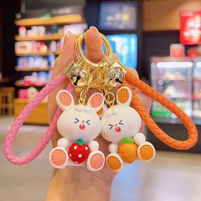 China New Fashionable Wholesale Design 3D PVC Fruit Key Chain Accessories Kawaii Bunny Carrot Pendant Key Chain Ring Schoolbag for sale