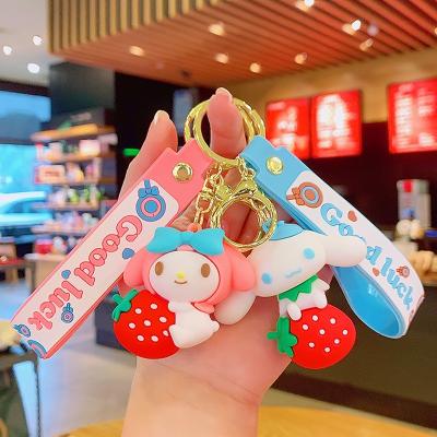 China Fashionable Promotional Dog Key Ring Kawaii Strawberry Melody Cat Anime Cartoon PVC Key Chain 3D Key Chain Satchel Pendant for sale