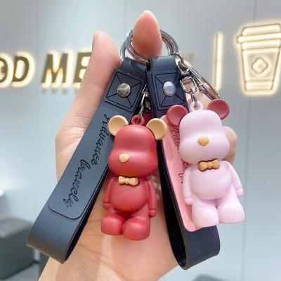 China Wholesale 3D Cartoon PVC Key Chain Ring Bag Car Key Pendant Fashionable Cute Animal Bear Bow Key Chain for sale