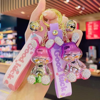 China New Fashionable Promotional Key Chain Electroplate Diamond Rabbit Keychain Cartoon Car Schoolbag Key Chain Pendant Bunny Rabbit Keychain Gift for sale