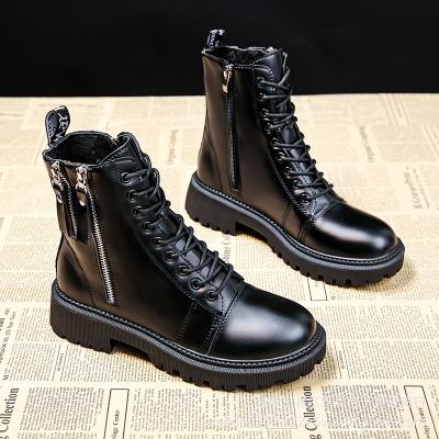 China Thermal Anti-slip Thermal Velvet Martin Boots Shoes Warm PU Black Zipper Boots for sale