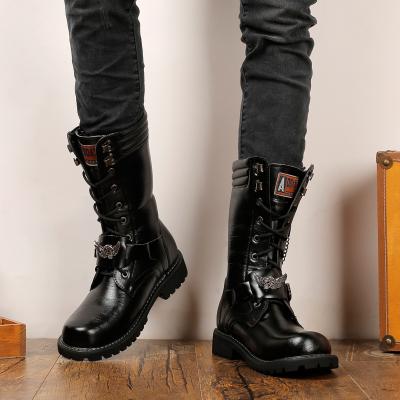 China PU Anti-slippery Customizable Artificial Leather High Top Men's Combat Boots Military Boots for sale