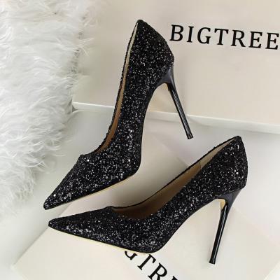 China Size Fashion Sequins Super Thin High Heel Women's Increasing High Heels Rubber Shoes For Women for sale