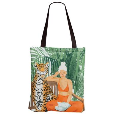 China Lady Canvas Shopping Tote Bag Matisse Style Oil Painting Shoulder Bag Double Sided Printing for sale