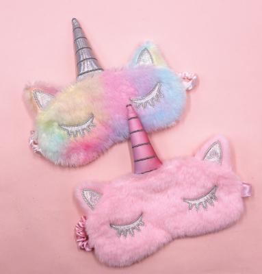 China New Anti-puffiness Unicorn Eye Mask Cartoon Silver Horn Plush Sleep Shading Eye Mask Four-color Skin for sale