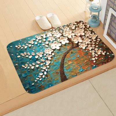 China Custom Living Room Living Room Coral Carpet Floor Mat Velvet Pattern Tree Oil Painting Print Household Door Mat Eco-Friendly for sale