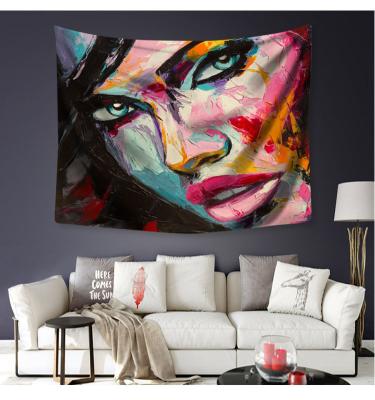 China Eco-friendly Beach Print Beauty Oil Painting Oil Painting Blanket Tapestry Sitting Wall Hanging Home Decor Fabric for sale