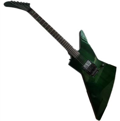 China Reasonable Made in China 6 String Green Body Electric Guitar with Floyd Rose Bridge, Black Hardware, Deer Head Inlay for sale