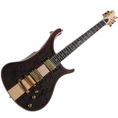 China Basswood CNC Engraving Pattern Neck-Thru-Body 6 Strings Electric Guitar with 2 Pickups, Gold Hardware, Can Be Customized for sale