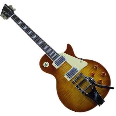 China Musical maple veneer flame string Huiyuan 6 player lp electric guitar with yellow binding, rosewood fingerboard for sale