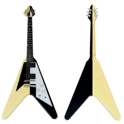 China Huiyuan Factory Exquisite Professional Flight V Electric Guitar with Fixed Bridge Yellow/Black Body, for sale