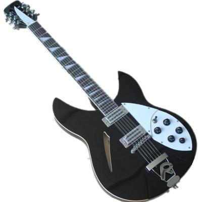 China String Musical Black Semi-Hollow Body 12 Player Electric Guitar with Double Binding, R Bridge, Chrome Hardware for sale