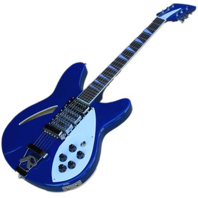 China String Musical Dark Blue Semi-Hollow Body Huiyuan 6 Player Electric Guitar with 3 Pickups, White Pickguard for sale