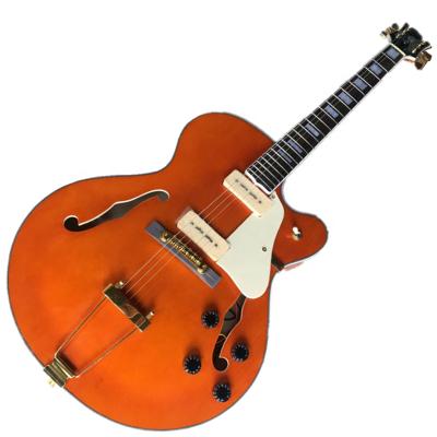 China Exquisite Semi Hollow Orange Body Electric Guitar Kits Electric Guitars With Gold Hardware, Pickups P90 for sale