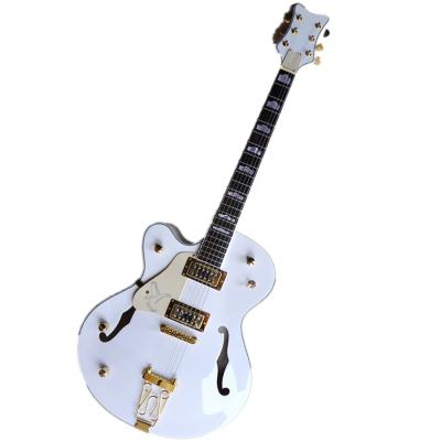 China Huiyuan Exquisite Left Handed White Semi-Hollow Body Electric Guitar With Tremolo Bridge, Left Handed Guitar Sale for sale