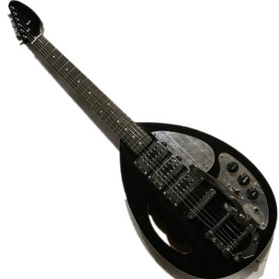 China Huiyuan Semi Cavity Durable Black Body Electric Guitar With Mirror Pickguard, Tremolo Bridge, Can Be Customized for sale