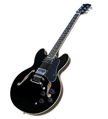 China Exquisite Semi-Hollow Body Black Huiyuan Electric Guitars With Gold Hardware,Rosewood Fingerboard Guitar for sale