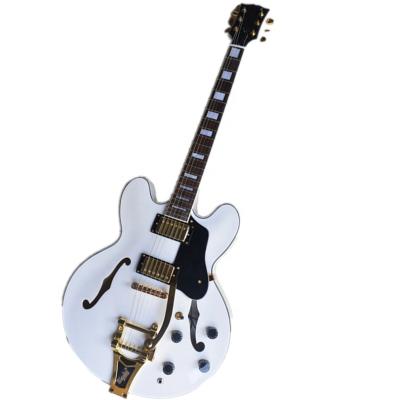 China Maple Huiyuan White Semi-Hollow Body 335 Electric Guitar with Gold Hardware, Tremolo Bridge, Keyhole Guitar for sale