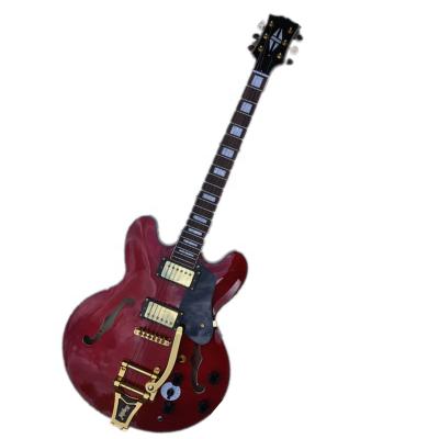 China Maple Huiyuan Red Semi-Hollow Body 335 Electric Guitar with Gold Hardware, Tremolo Bridge, Keyhole Guitar for sale