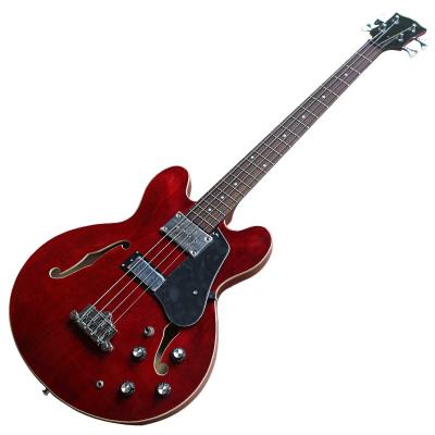 China Exquisite factory Semi-hollow body of Huiyuan Bass Electric Guitar with rosewood fingerboard, semi-hollow bass guitar for sale