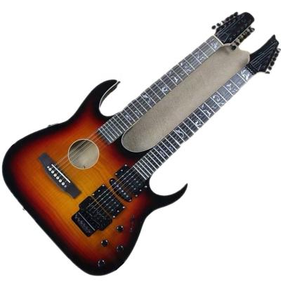 China Factory Exquisite Double Neck Huiyuan Electric Guitar in Tobacco Sunburst Color, Made in China for sale