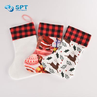 China Best Price Sublimation Popular Christmas Decorative Socks Simple White Polyester Christmas Stockings Large White Stockings for sale