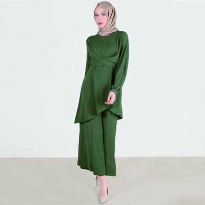 China Viable Fashion Design Toilet Pants Long Sleeves Front Cross Blouses Around Neck Polyester Elegant Muslim Clothing Sets for sale