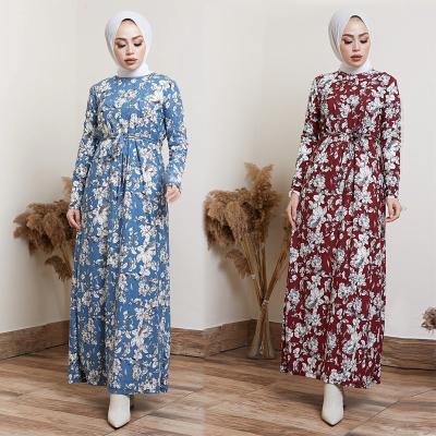 China Fashion Long Sleeve Print Long Sleeve Islamic Evening Dress High Quality Islamic Satin Long Robe Muslim Turkse Turkse Dresses for sale