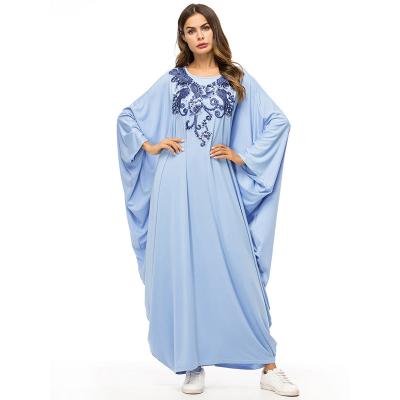 China Arabische islamitis dubai abaya moslim round neck lavatory long sleeve satin embroidered muslim maxi dresses for sale